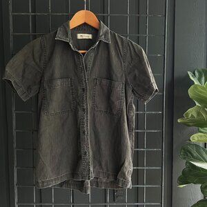 XS - Madewell - Black Denim Short Sleeve Button-Up Shirt